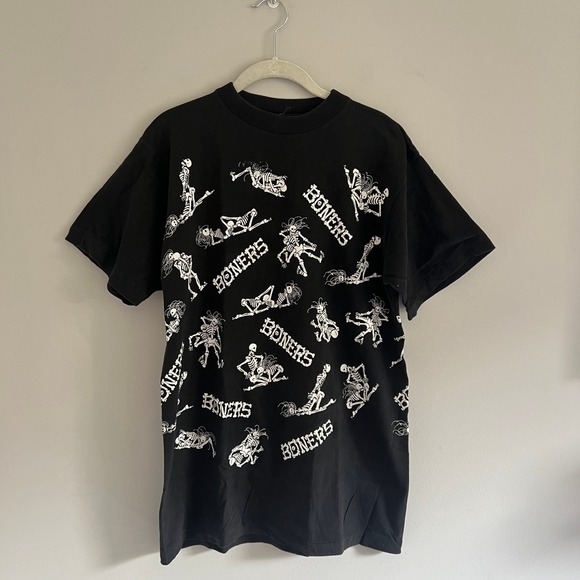 SJM Other - VINTAGE 90'S BLACK BONERS SKELETON‎ ALL OVER PRINT T-SHIRT